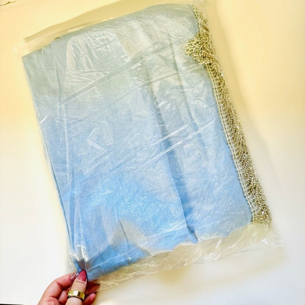 NEW Light Wash Stretch Denim Rhinestone Crystal Fringe Tassel Split Leg Jeans L - Picture 8 of 14